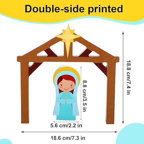 Miniatura 2 de Spiareal Juego de 11 piezas de pesebre de madera para niños, mini escena de personas, juego de madera estable de Jesús, decoración de historia de