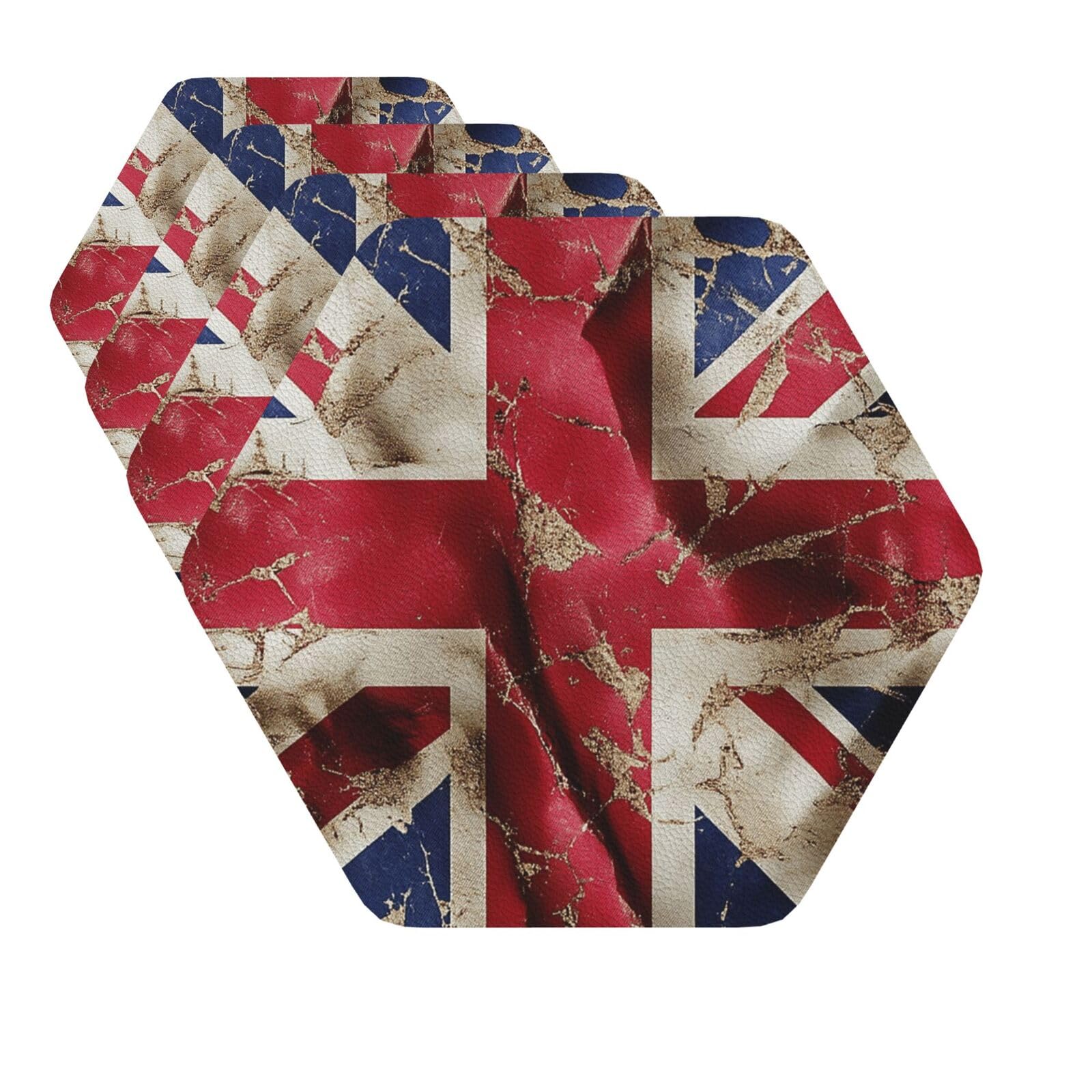 Drink Coasters Set of 4 Quick-Dry Leather Coaster British Flag Coasters for Drinks Coffee Cup Mat Tabletop Protection Heat Resistant Coaster for Kitchen Bar Office Home Decor