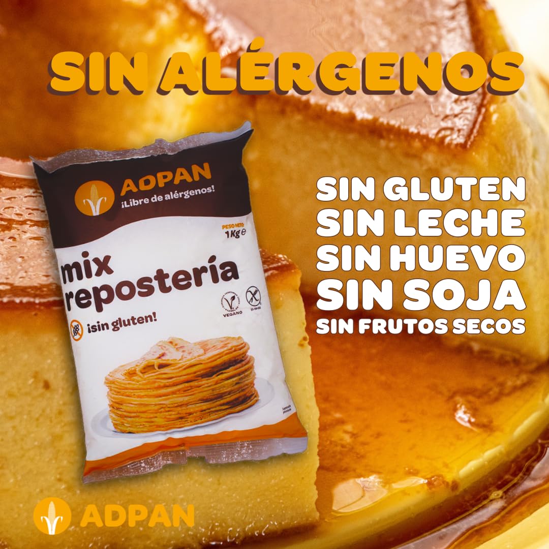 ADPAN Mix de Repostería Sin Gluten – Preparado para Postres Sin Alérgenos, Sin Gluten, Mezcla en Polvo Vegana para Repostería Casera – Pack de 3 Bolsas de 1 kg
