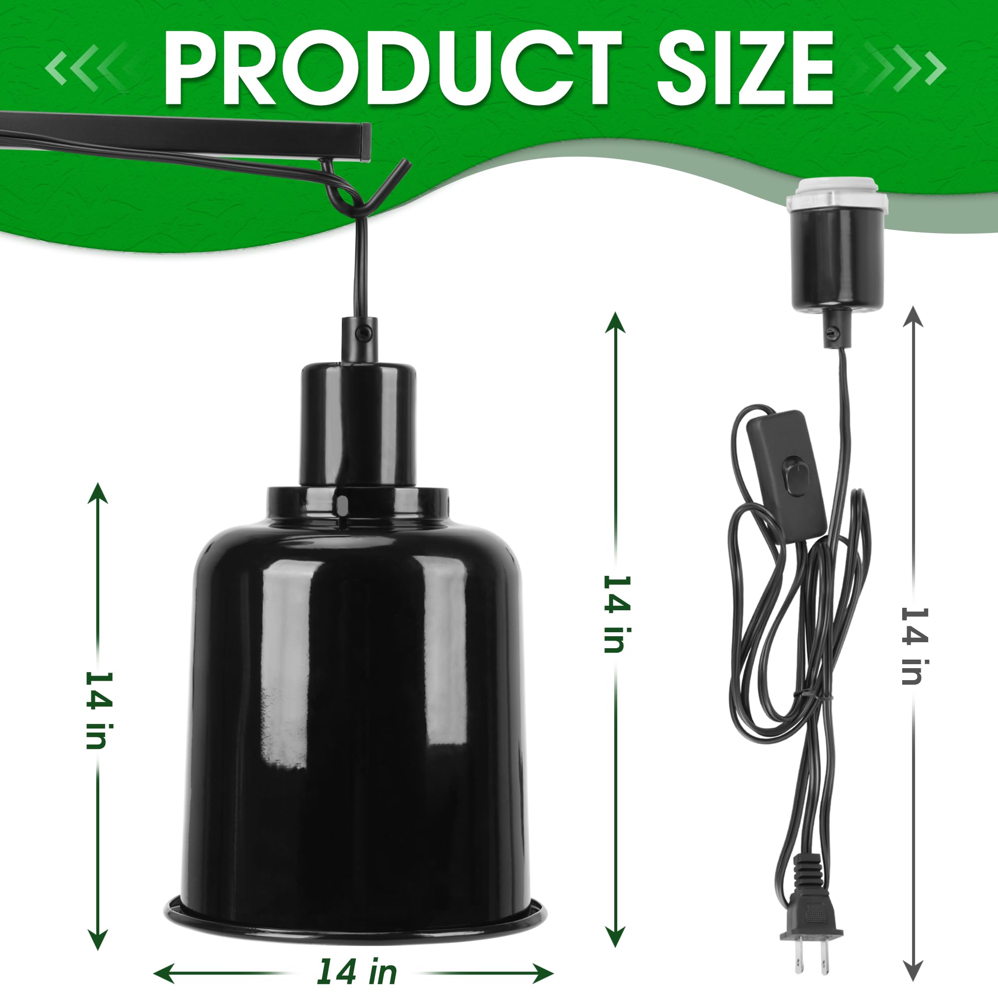Paquete de 2 lámparas de cúpula de reptil, 7.5 pulgadas de profundidad, lámpara de cúpula de reptil, aluminio para terrario de reptiles con enchufe de cerámica e interruptor individual