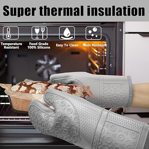 Vista 79 de Guantes de horno con almohadillas calientes resistentes al calor y cinco espátulas de silicona diseñadas para cocinar en la cocina, guantes