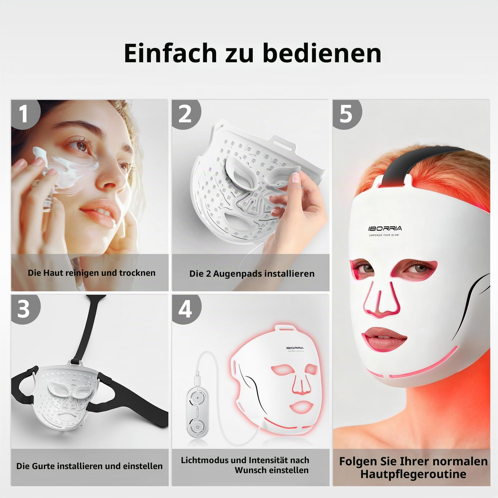 LED Gesichtsmaske, Nahinfrarot Rot Blau Gelb Lichttherapie 3 Modi | 400 LEDs Maske Gesicht Vollgesichtsabdeckung, Hautpflege zu Hause Reisen, Fernbedienung, mit Verstellbaren Riemen
