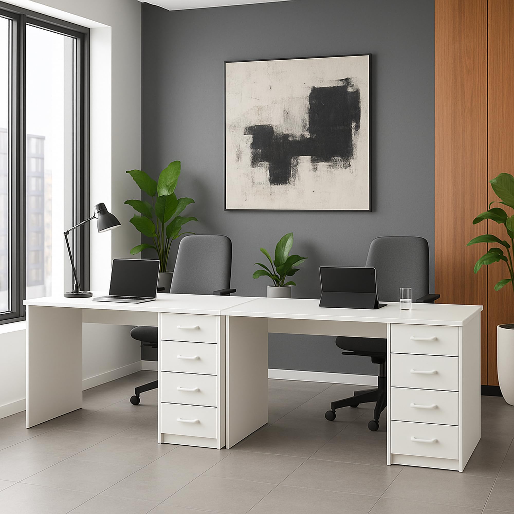 FRANKYSTAR Cassiopea - Scrivania con 4 Cassetti 110x56x73 cm per PC da Ufficio in Legno Bianca