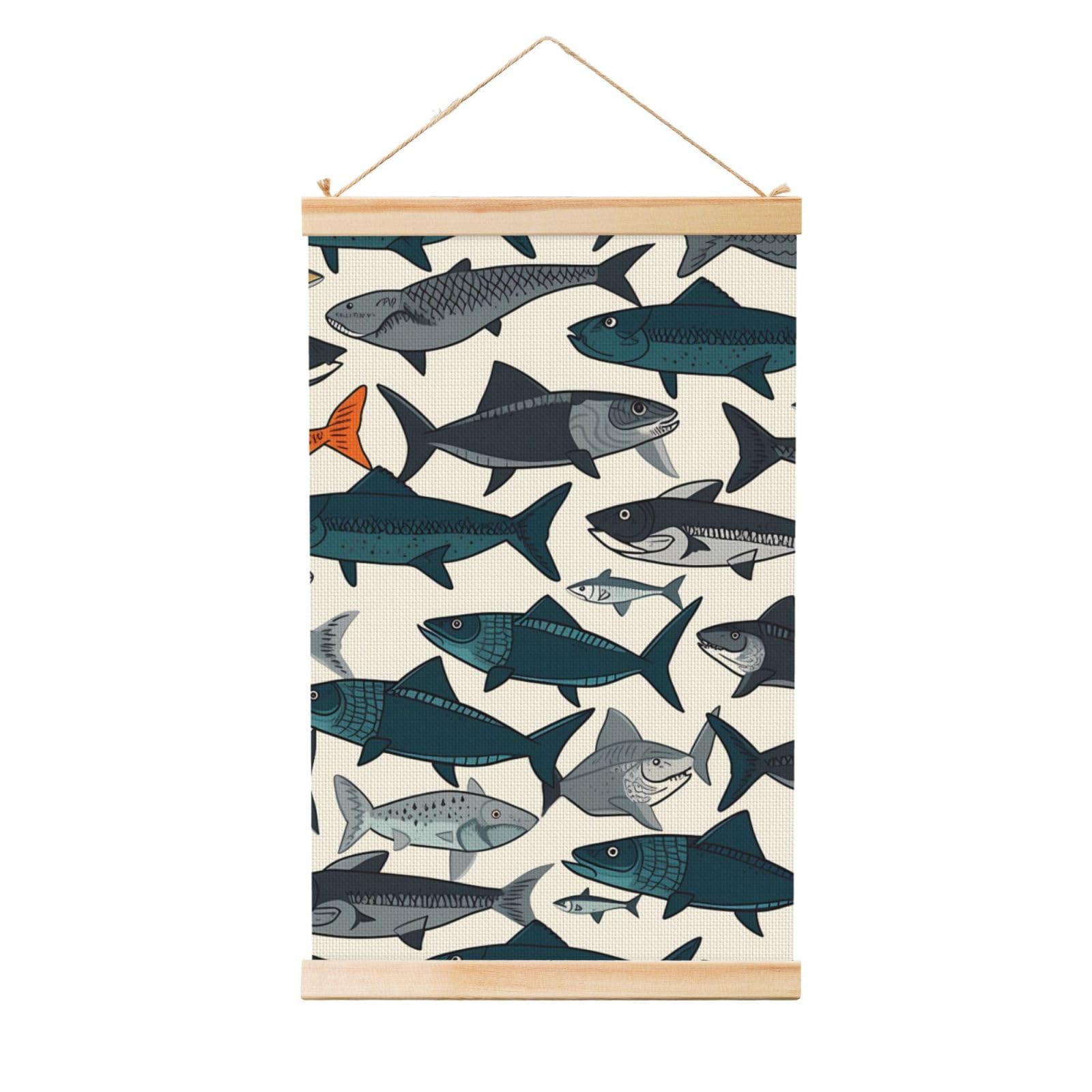 fish Posters Wooden Shaft Hanging Poster Canvas Prints Scroll Wall Art Painting Vintage Wall Banner Modern Artwork Decor for Home Decor Ready to Hang 20"x30"