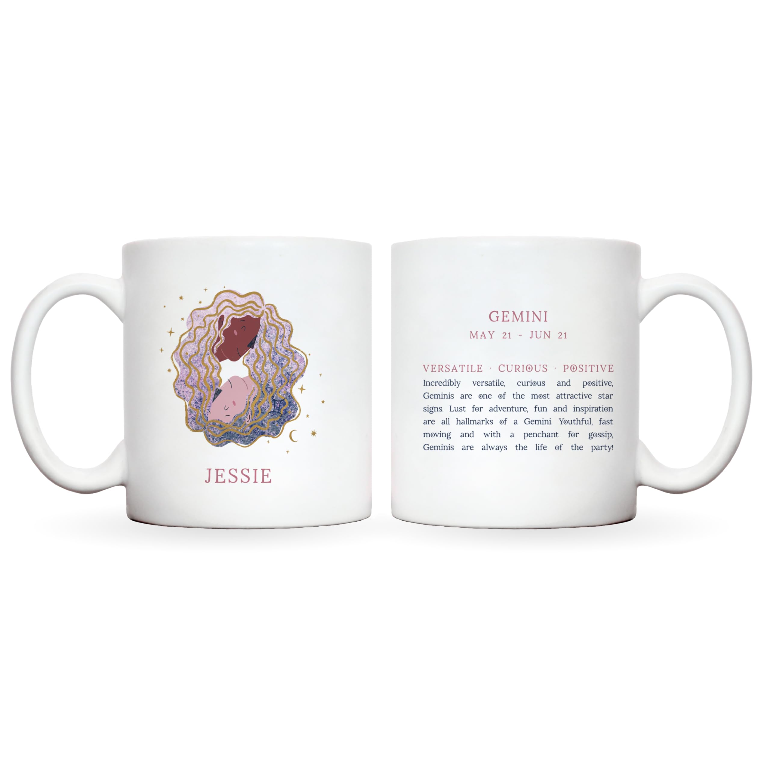 Personalised zodiac mug | zodiac gifts for women | zodiac coffee mug | zodiac signs mugs | 12 star sigs available with characteristics of star sign and illustrations (Gemini)