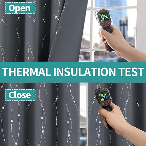 Miniatura 8 de BGment Cortinas opacas para niños, 84 pulgadas de largo, estampado de estrellas y ondas, cortinas para oscurecer la habitación, cortinas con