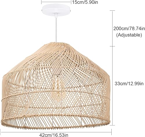 Miniatura 7 de Arturesthome Pantalla de luces colgantes, lámpara colgante de mimbre de ratán para cocina, isla, comedor, entrada, pasillo