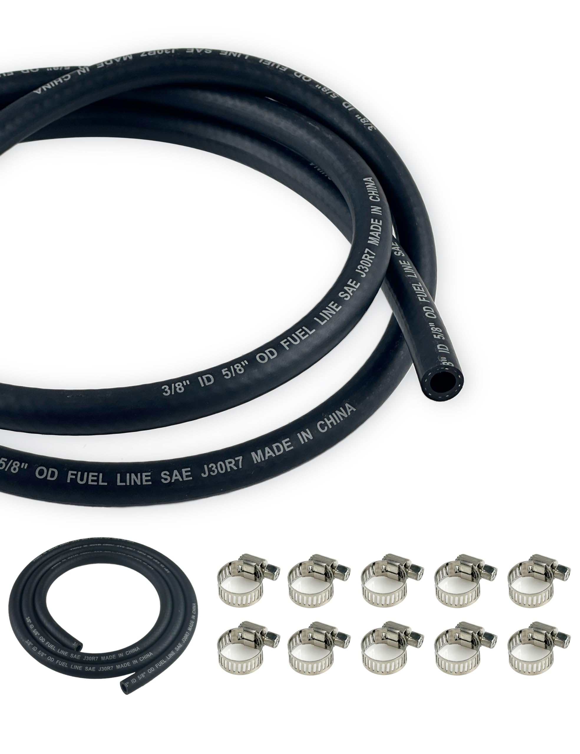 YAMAKATO 10mm 3/8-Inch ID 6FT NBR Fuel Line Hose SAE 30R7 with 10 Clamps