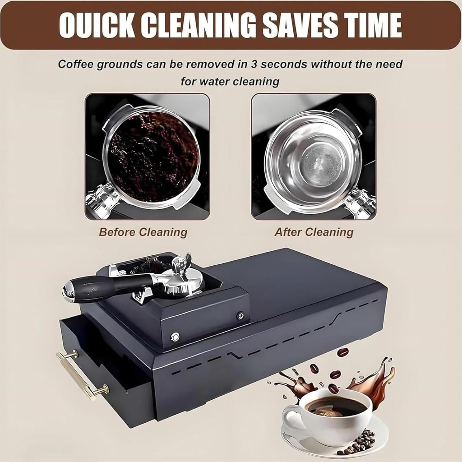 Limpiador eléctrico de portafiltros de café de 58 mm para máquinas Espresso, 300 RPM, con 2 raspadores y Cabezal de Cepillo; Limpiador Desmontable para Uso doméstico y Comercial.