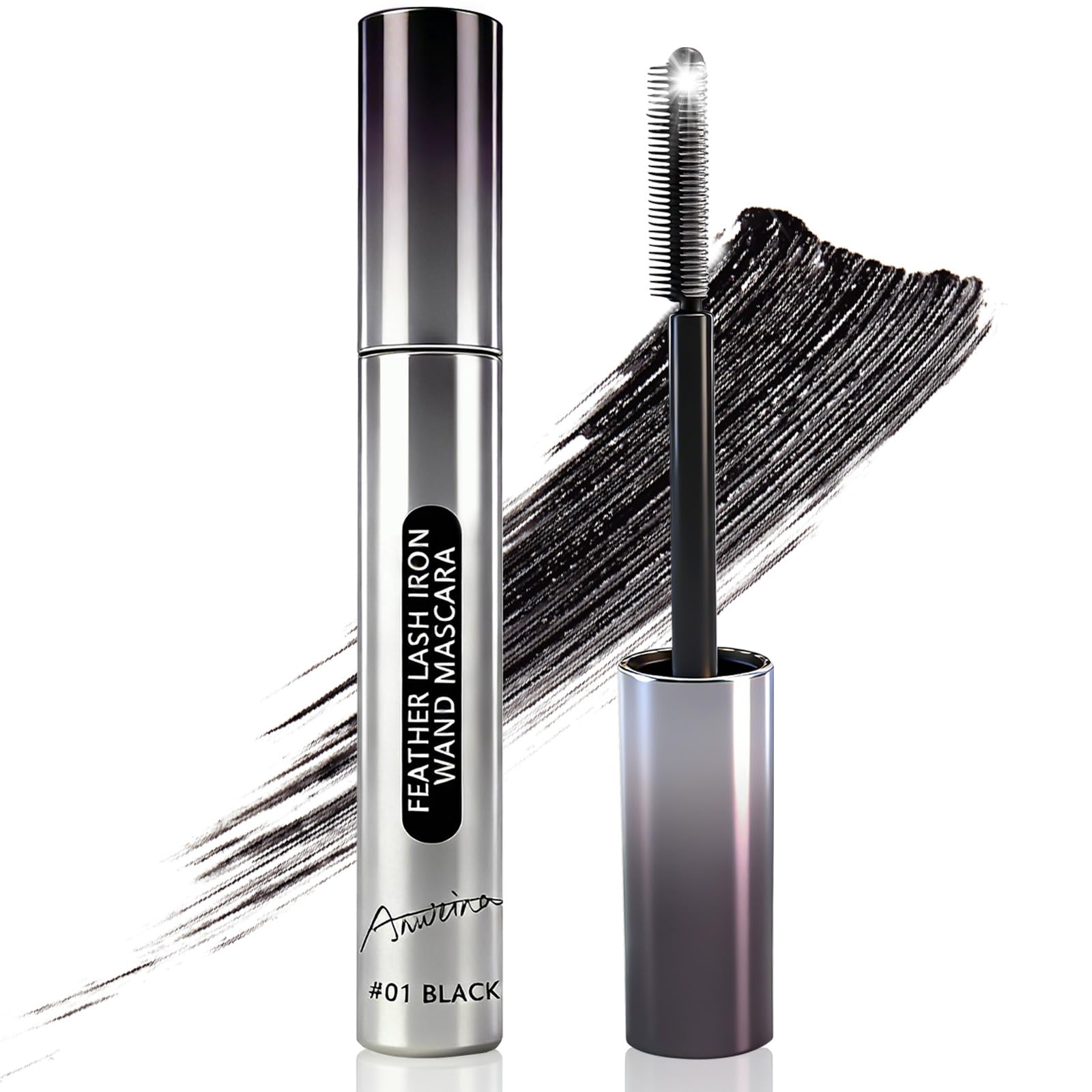 Feather Iron Wand Mascara, Brush Metal Mascara Wand,Super Waterproof(Black)