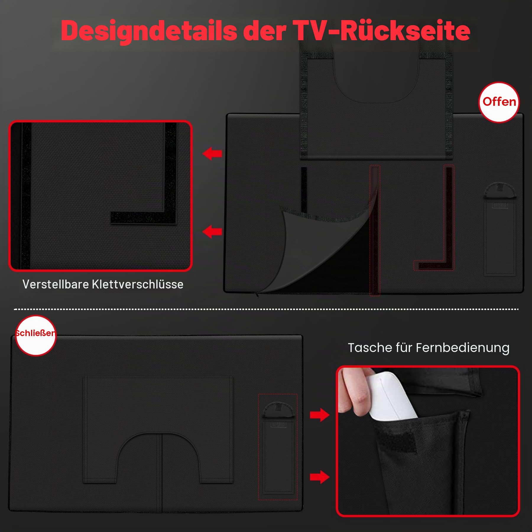 Zettum Aufklappbare TV Abdeckung für 55-58 Zoll Fernseher – Wasserdicht & Heavy Duty Bildschirmschutz Abdeckhaube, 600D PU Oxford mit Reißverschluss und Klappfunktion TV Cover Outdoor
