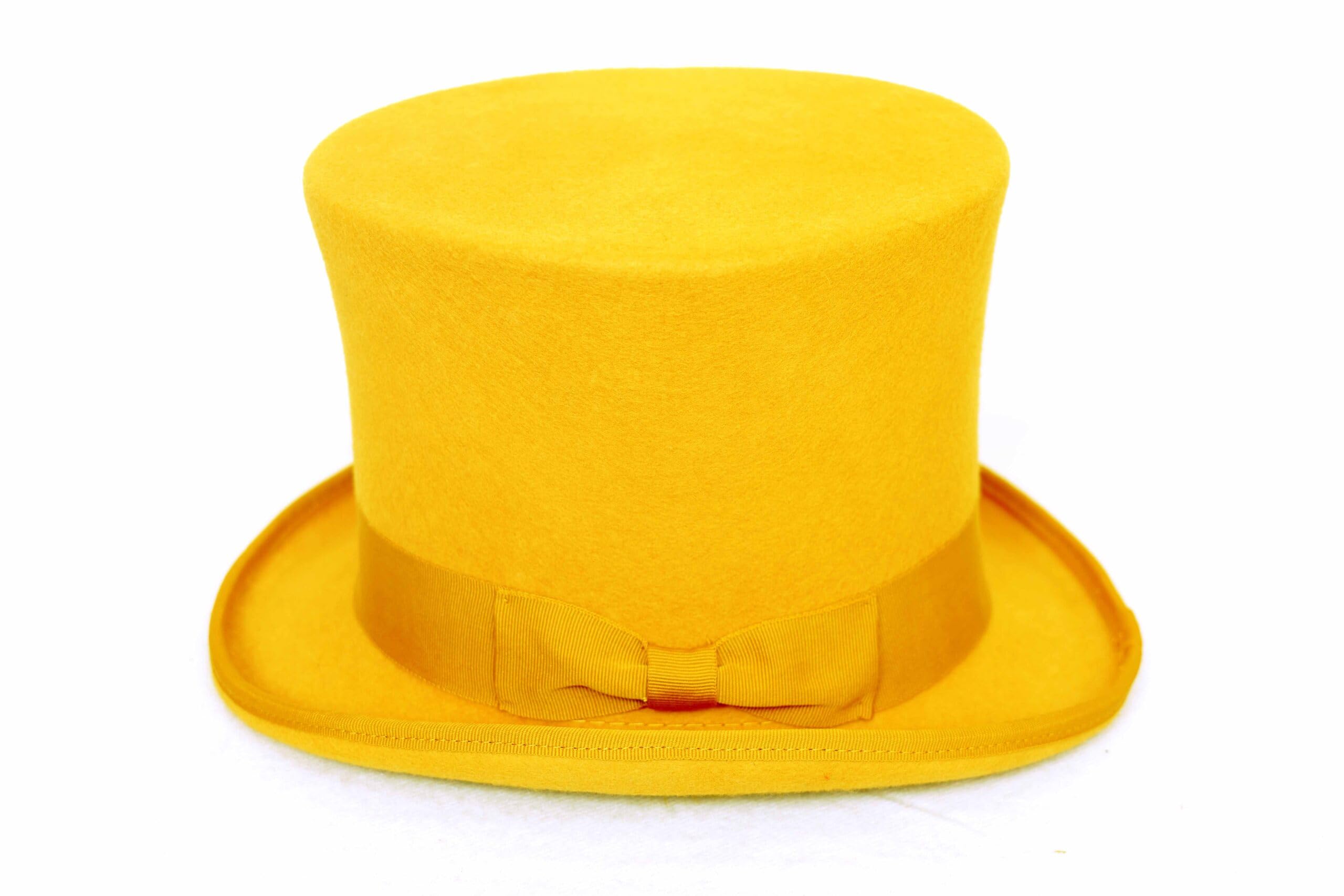Pure Wool Top Hat for Men Satin Lined Topper Hat Black Mens Tophat Christmas Costume Cap, Wool Felt Top Hats for Men | Removeable Feather, High Crown & with Satin Lining (Mustard,L)