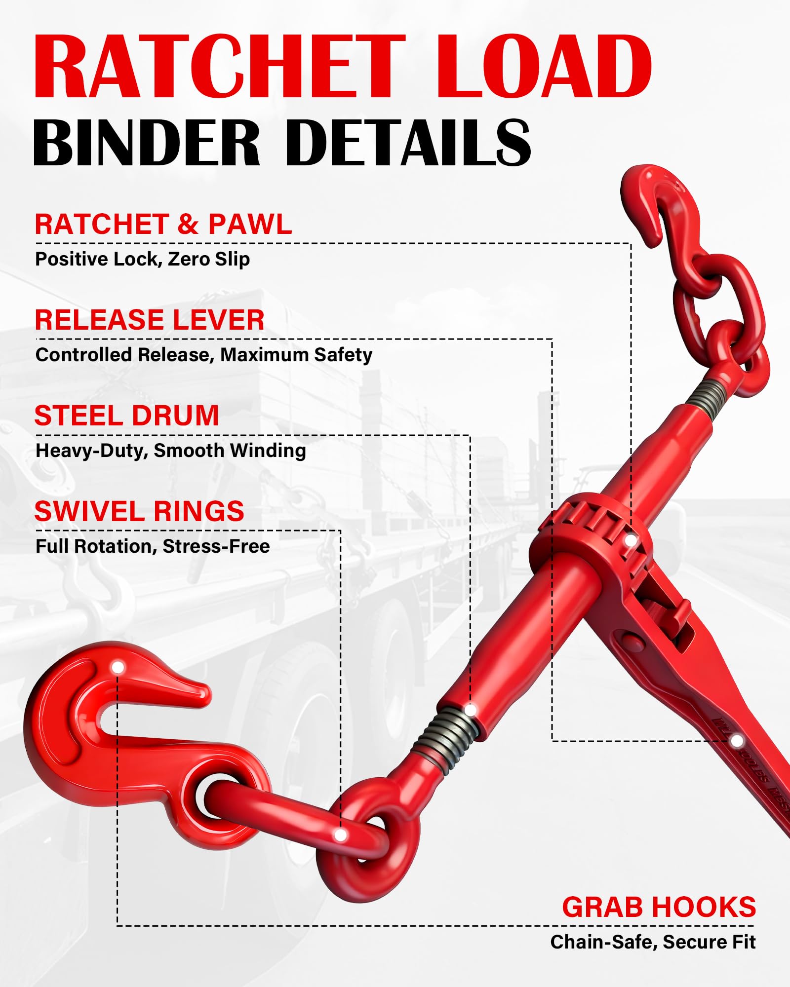 Heavy-Duty Ratchet Chain Binder - 5400 lb WLL -6