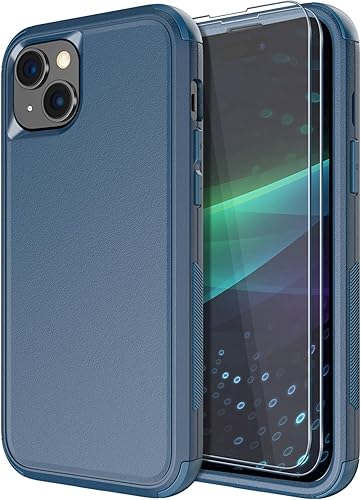 Diverbox Funda para iPhone 15 a prueba de golpes a prueba de caídas protector de pantalla de vidrio templado, funda de protección resistente para