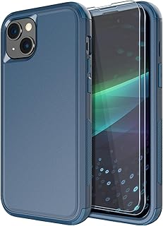 Diverbox for iPhone 15 Case [Shockproof] [Dropproof] [Tempered Glass Screen Protector ],Heavy Duty Protection Phone Case Cover for Apple iPhone 15 6.1 inch (Blue -3in1)