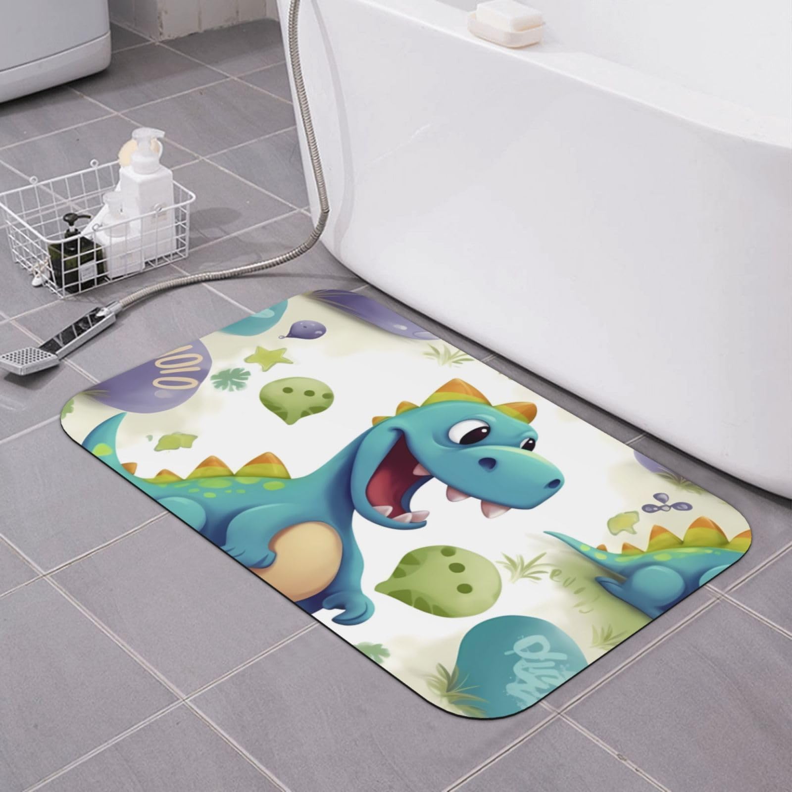 Tapis de bain en pierre motif dinosaure pour une salle de bain enfant ludique