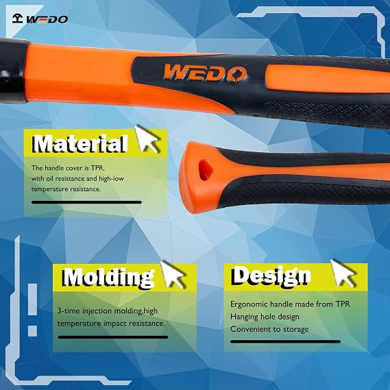 WEDO Copper Sledge Hammer 1lb, Strike Drilling Hammer with Fiberglass Handle, Club hammer, Crack Hammer, Double Face Copper Hammer, Die-Forged, Corrosion Resistant, 12 Length