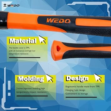 WEDO Copper Sledge Hammer 1lb, Strike Drilling Hammer with Fiberglass Handle, Club hammer, Crack Hammer, Double Face Copper Hammer, Die-Forged, Corrosion Resistant, 12 Length
