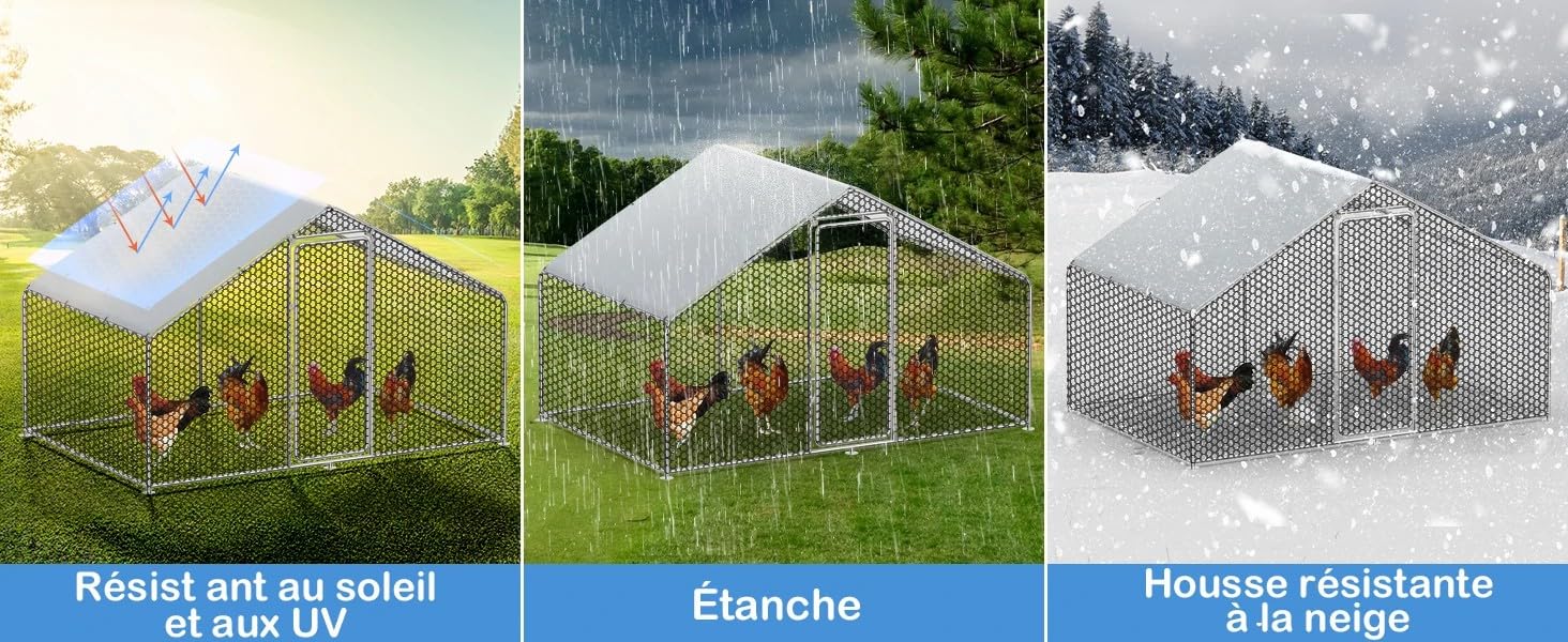 Enclos Poulailler Extérieur 6 m² en Métal Galvanisé avec Bâche PE Imperméable et Porte Verrouillable – Grand Parc Grillagé pour Poules, Lapins, Canards et Petits Animaux – 2 x 3 x 2 m