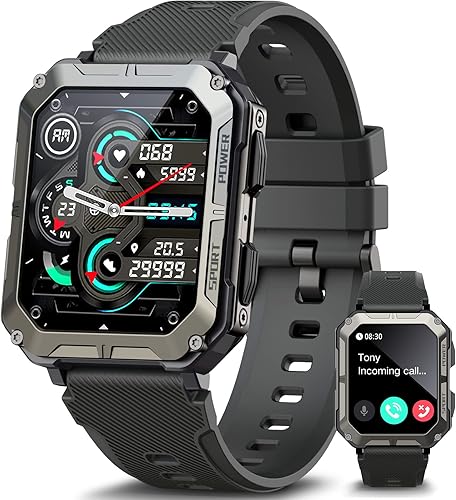 meoonley Military Smartwatch for MenSport Watch with AnswerMake Call IP68 Fitness Tracker Pedometer HeartRate Monitor SpO2 for Outdoor Enthusiasts
