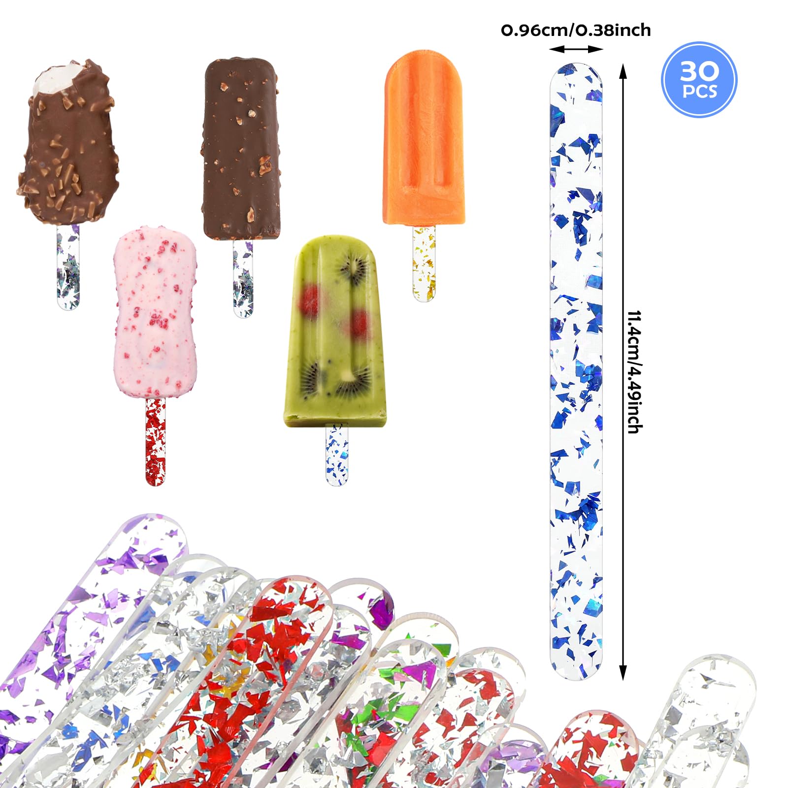 30 Pcs Rose Gold Acrylic Popsicle Sticks - 4.5 Inch Reusable Cake Pop Sticks For DIY Treats - View #5