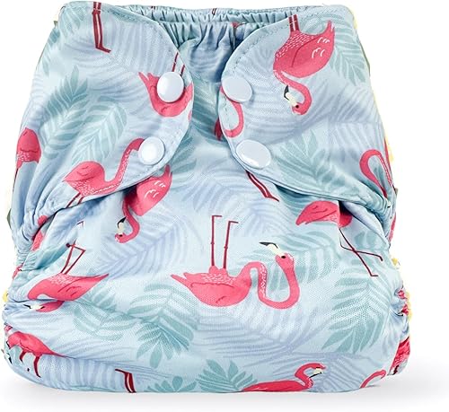 Pañal de tela impermeable reutilizable  Cubierta exterior ajustable sobre una capa interior absorbente para evitar golpes de orina  Flamenco