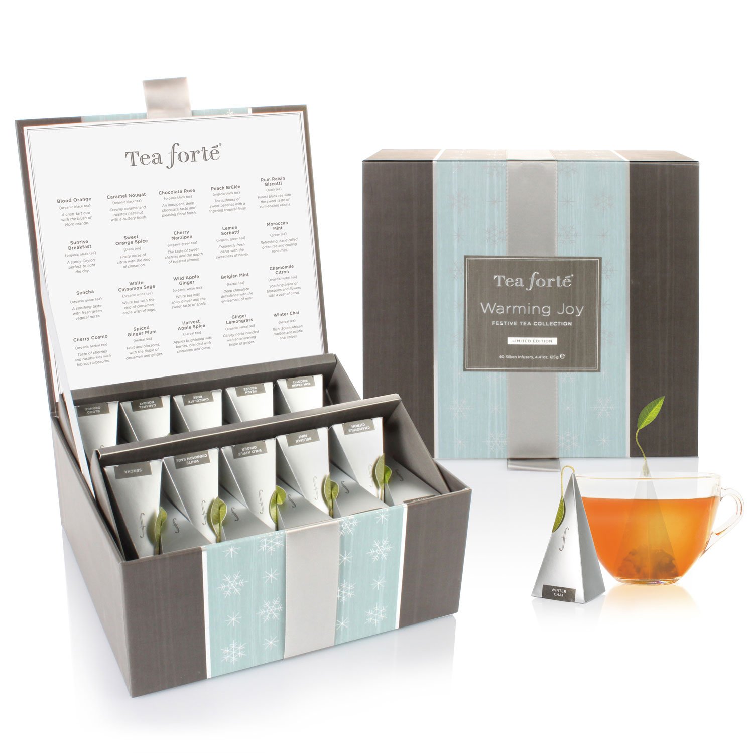 Tea Forté Warming Joy Tea Chest by Tea Forte ~ 40 Silken Pyramid Tea Infusers