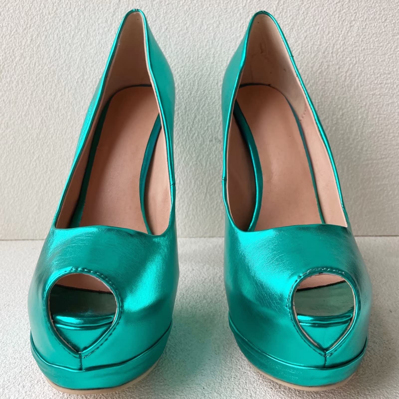 Frankie Hsu Sexy Stiletto Doppia Piattaforma tacco alto, classico blu verde foglia di tè sandalo moda tacco alto, grandi dimensioni designer Peep Toe Spike scarpe per donne uomini, Verde, 39 EU