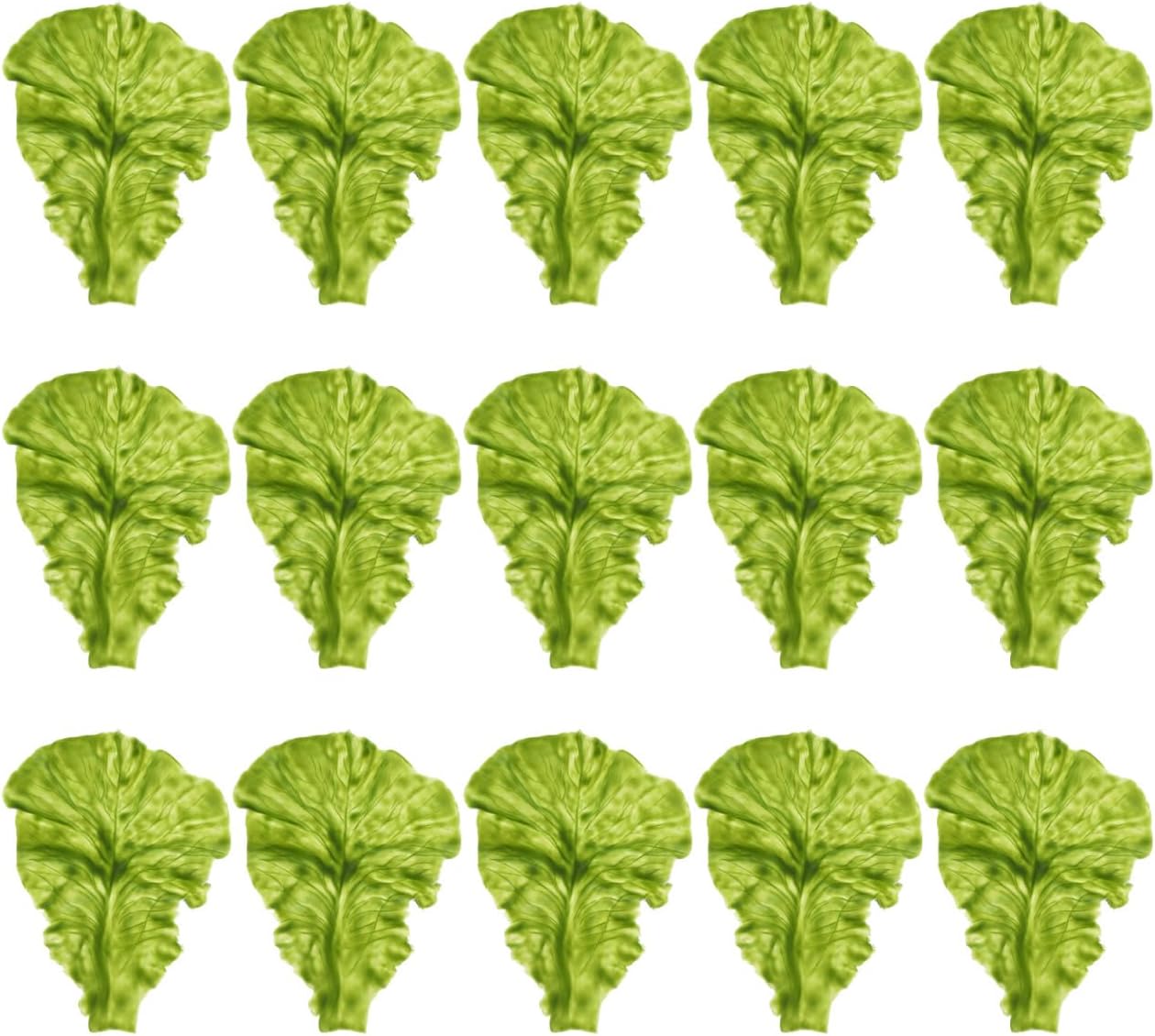 DOITOOL 15 Pcs Fake Lettuce Leaves Green Simulation Vegetables Leaves PVC Material Artificial Green Lettuce Realistic Food Model Decor for Kitchen Home Party Display Props
