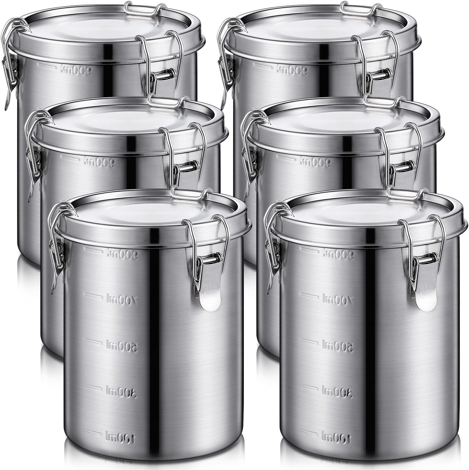 Zopeal 6 Pack Stainless Steel Canisters Set Stainless Steel Airtight Food Storage Containers Metal Containers with Lids Sealed for Tea Coffee Sugar Flour Pantry Baking Kitchen Counter (34 oz)