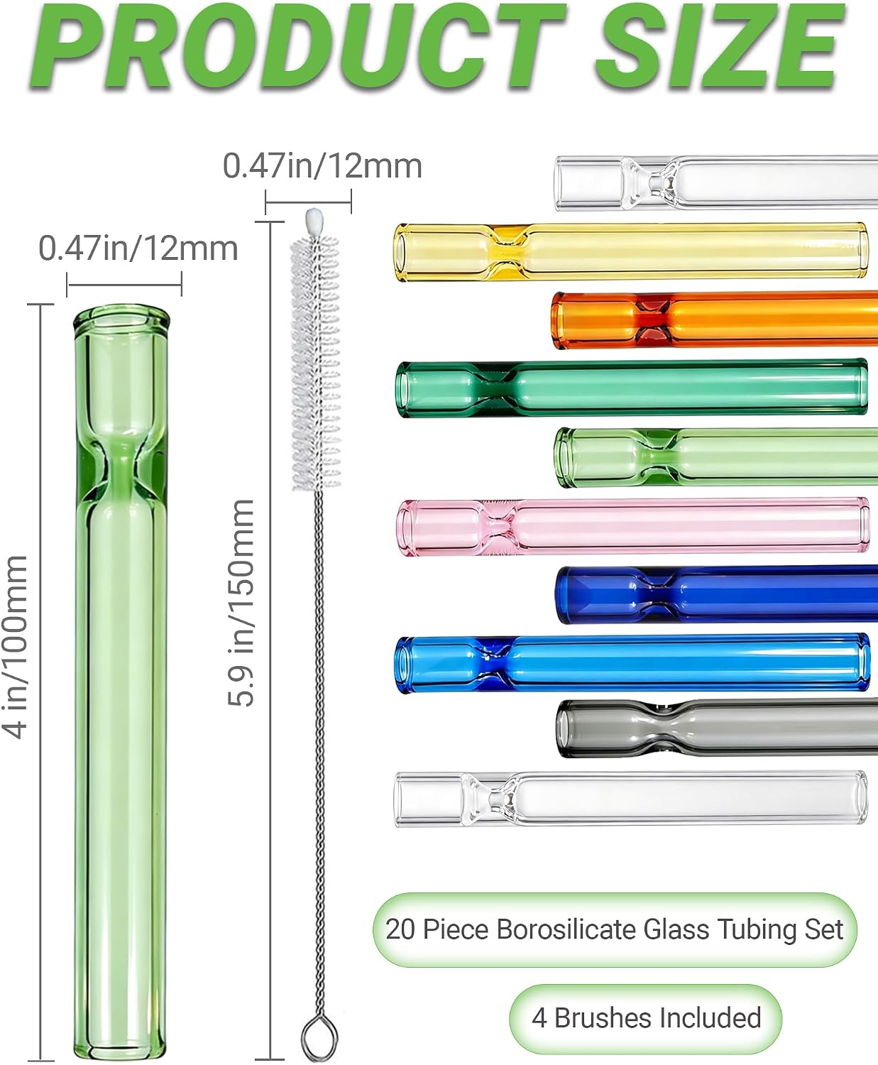 20 Pcs Borosilicate Glass Tubes 4 Inch (10 cm), Thick Glass Blowing Tubes, 2mm Wall Heat Resistant for Lab Experiments DIY Projects Industrial Use, Acid Alkali Resistant, Multicolor