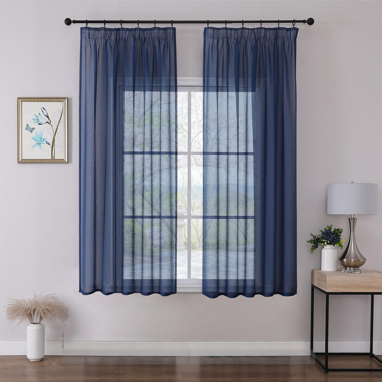 Joydeco 2er Set H137 x B140 cm Königsblau Kurz Vorhänge für Schienensystem Schiene Gardinen Transparent Vorhang Durchlässig Curtains Modern Living Room