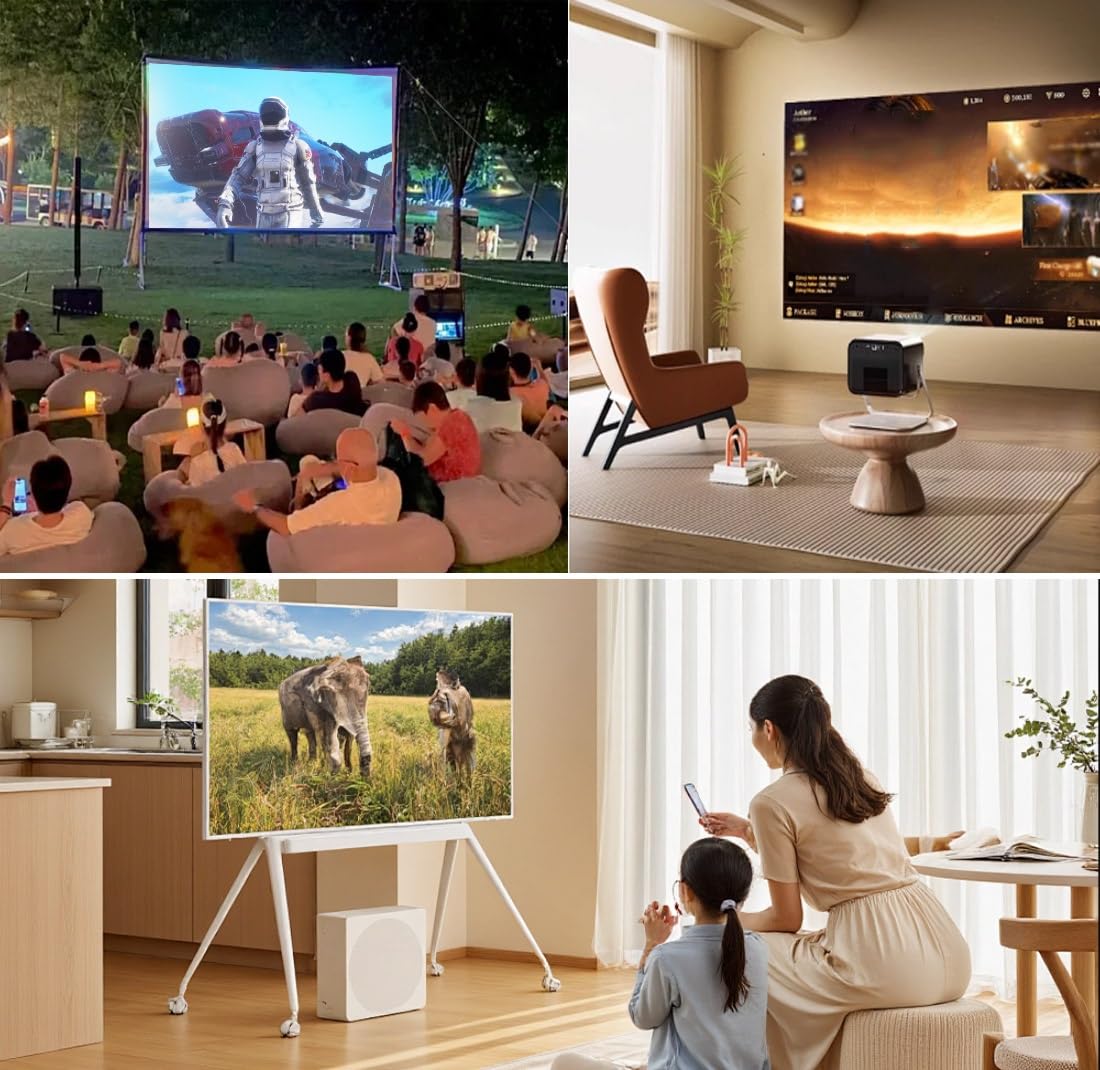 Pantalla de Proyección para Exteriores de 100 120 Pulgadas, Pantalla de Cine Portátil con Formato 16:10 y Resolución 4K HD, sin Arrugas, Ideal para Cine en Casa, Fiestas y el Jardín(92inch)