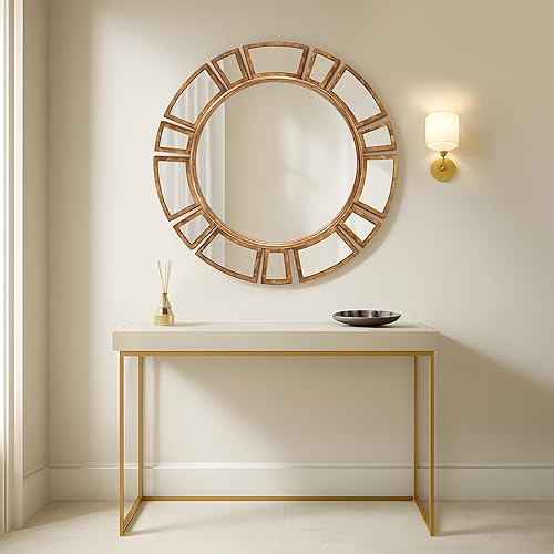 Miniatura 5 de Espejo de pared redondo de 30 pulgadas con marco de metal dorado, espejo decorativo Art Deco Glam Sunburst para sala de estar, entrada, tocador,