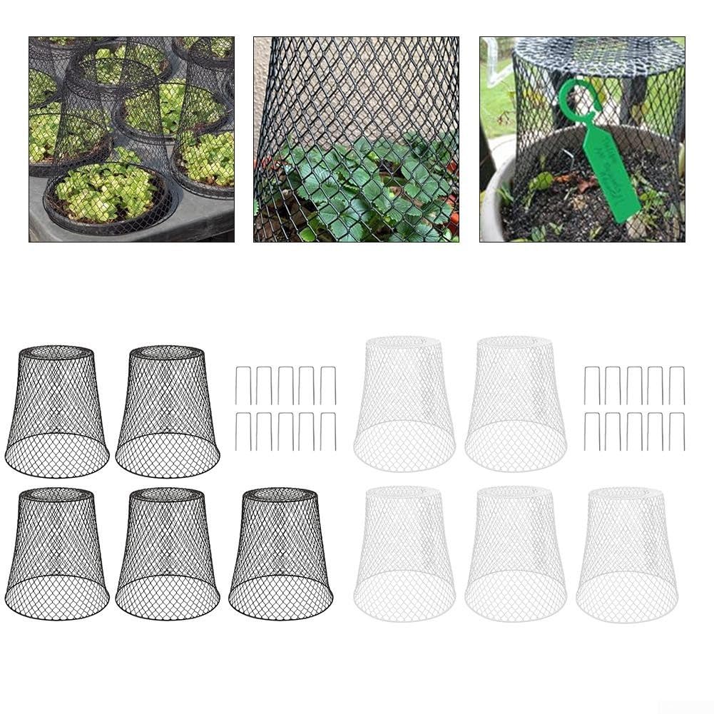Lot de 5 cloches de jardin en métal avec piquets pour protection des cerfs et lapins, 23 x 23 cm (noir)