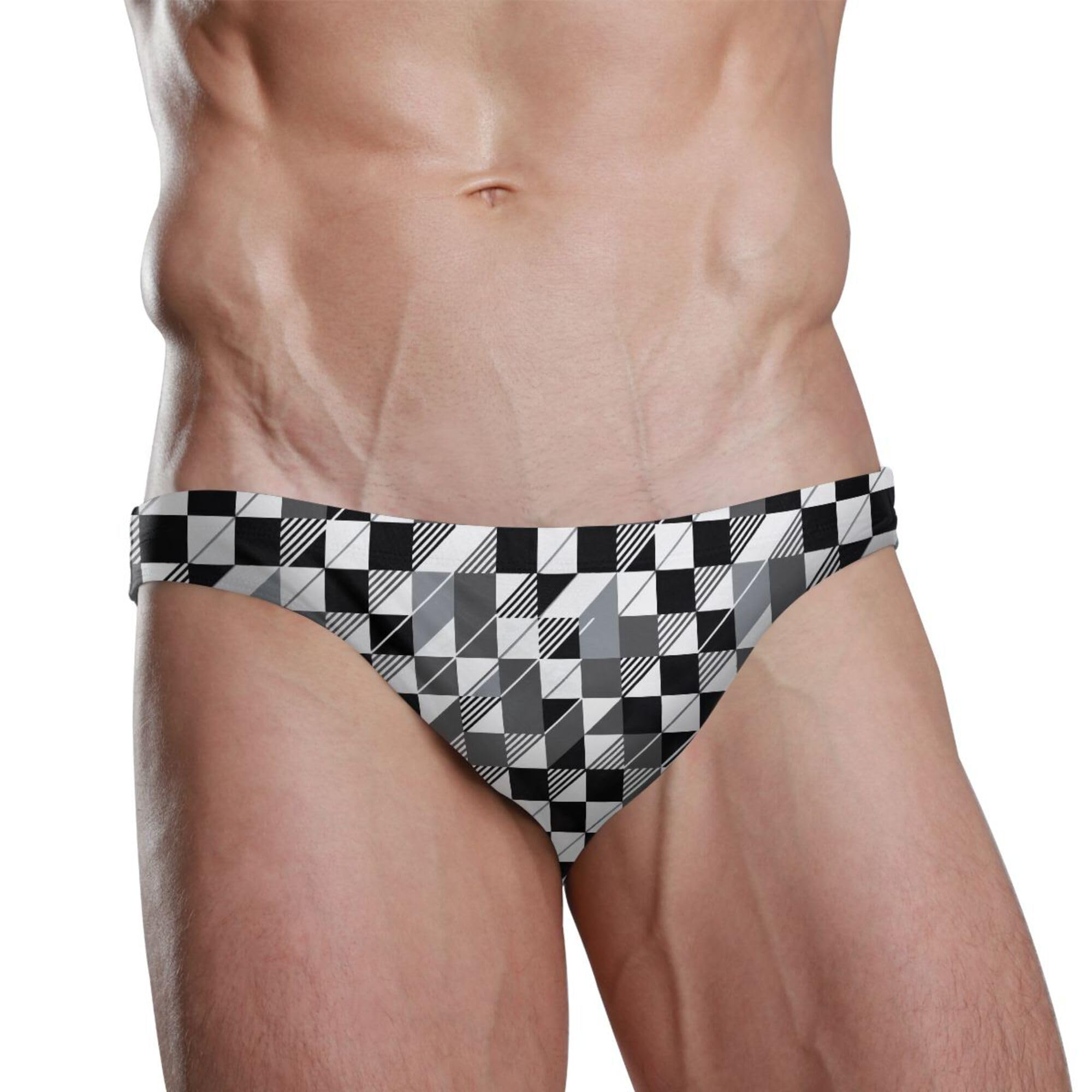 Mens Swim Briefs Black and White Buffalo Check Plaid Swimwear Bikini Swimsuit XL B0403941
