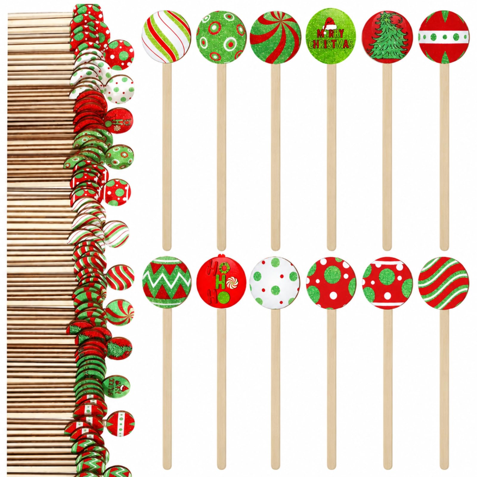 Jinei 120 Pcs Christmas Coffee Stirrers Wooden Stir Sticks