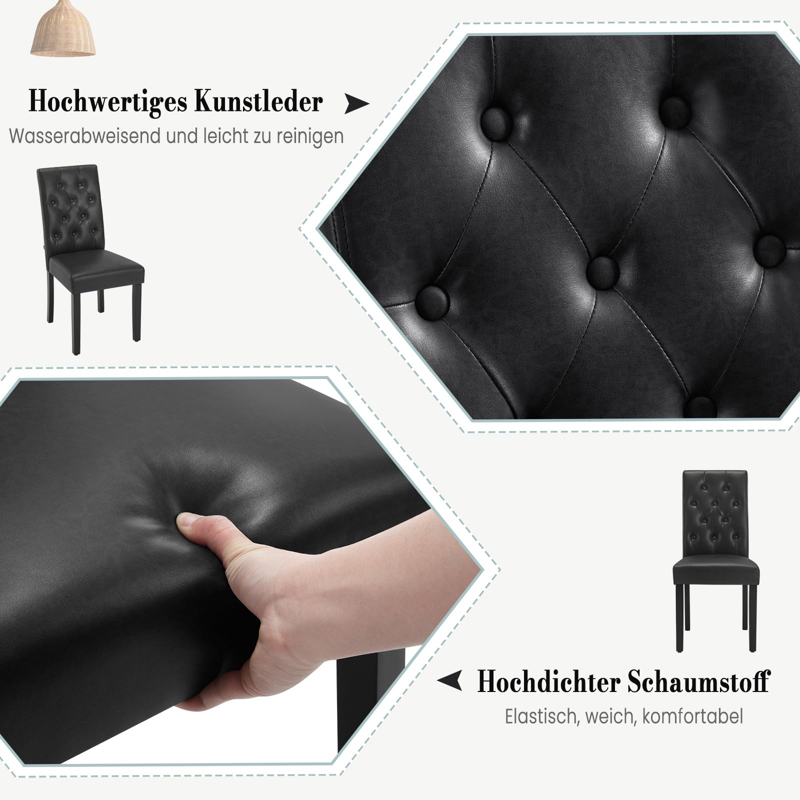 WOLTU Esszimmerstühle 4er Set, gepolstert mit hoher Rückenlehne Holzbeinen