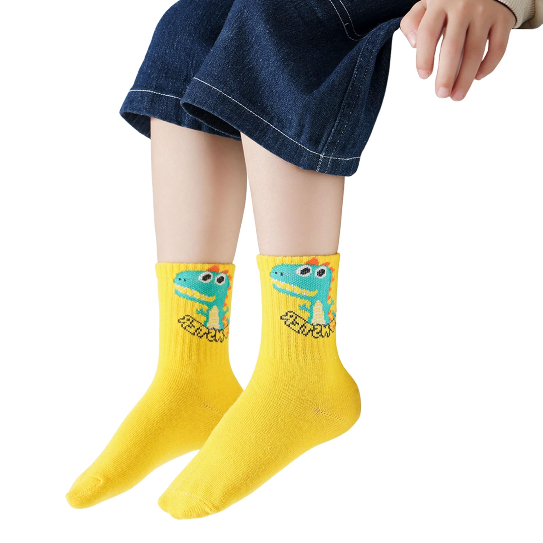 Dinosaur Socks for Boys, Dino Crew Boy Socks 6-8 Years Old Funky Novelty Cute Fun Dinosaur Gifts for Kids 5 Pairs Style C