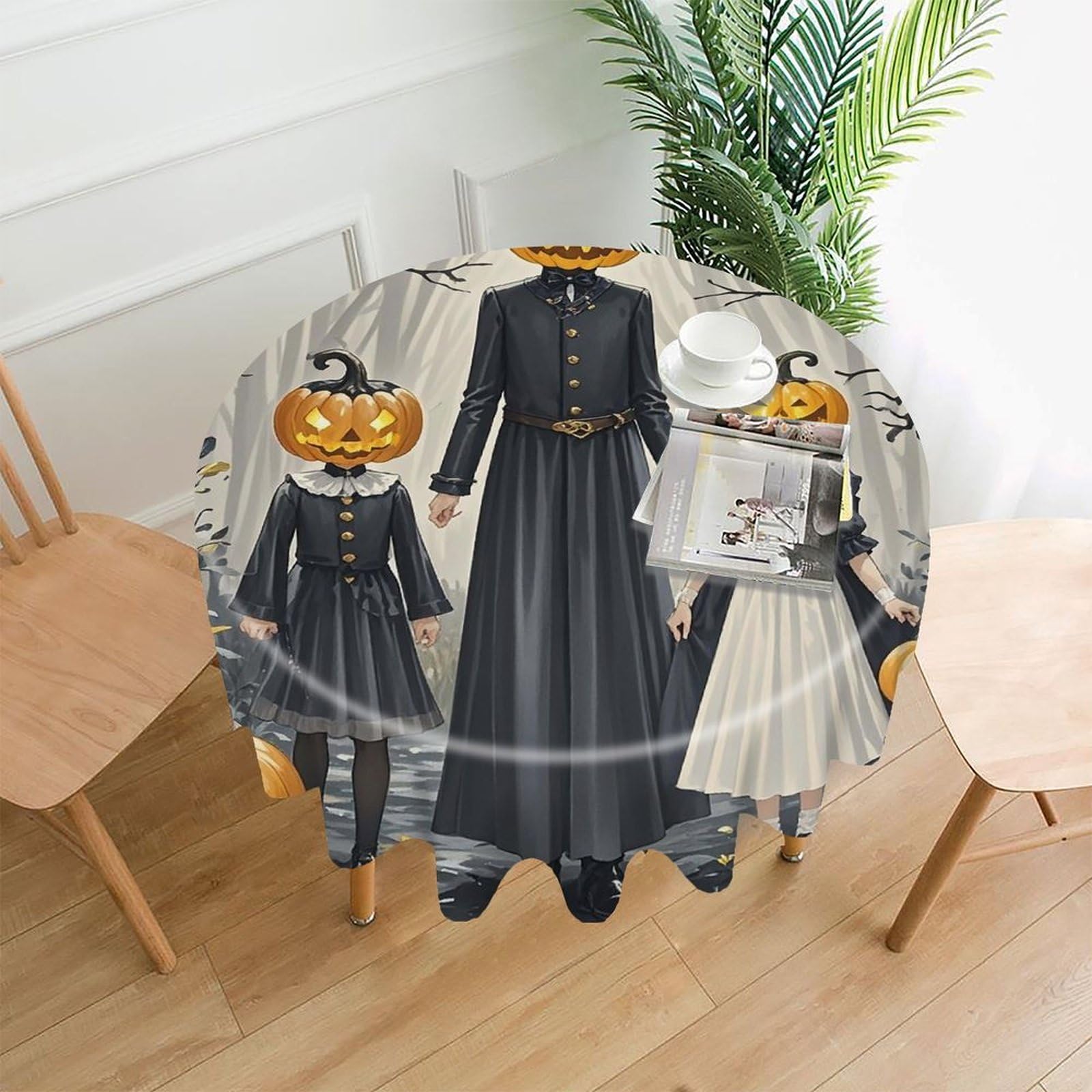 FekiLoot Pumpkin Head Family Round Tablecloth Cover 60 Inch Wrinkle Free Washable Polyester Fabric Table Cover Decorative Round Table Cloth for Home Dining Kitchen Party Farmhouse