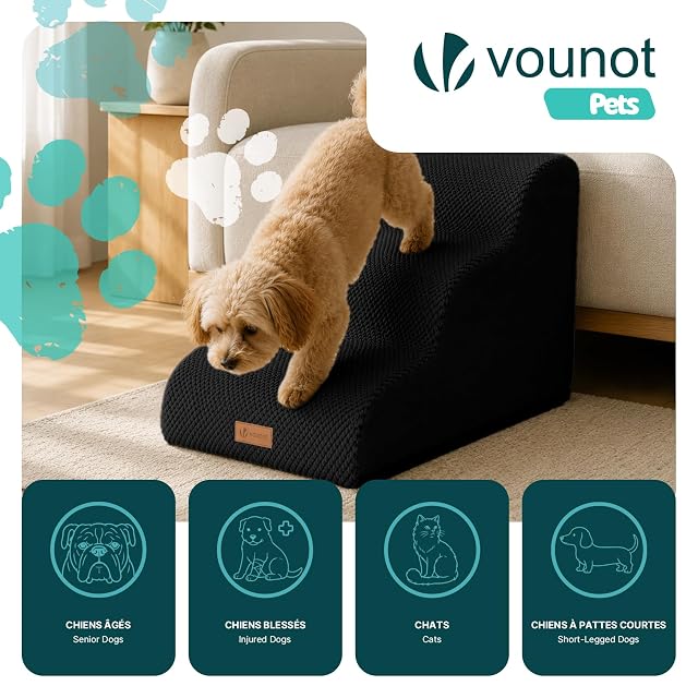 Foto 2 de 7 de VOUNOT® Escalera para Perros 3 Peldaños 40x57x40cm Rampa para Perros Espuma Alta Densidad para Cama Sofá