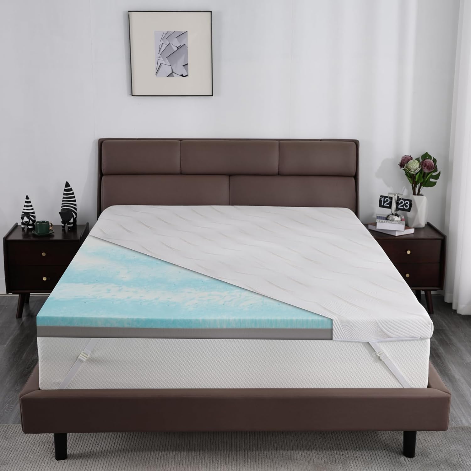 3 Inch Full Size Firm Mattress Topper with Ice Silk Cover, Premium Cooling Gel+Bamboo High Density Memory Foam Mattress Topper, CertiPUR-US Extral Firm to Firm Bed Topper for Pain Relief, 74"x54"