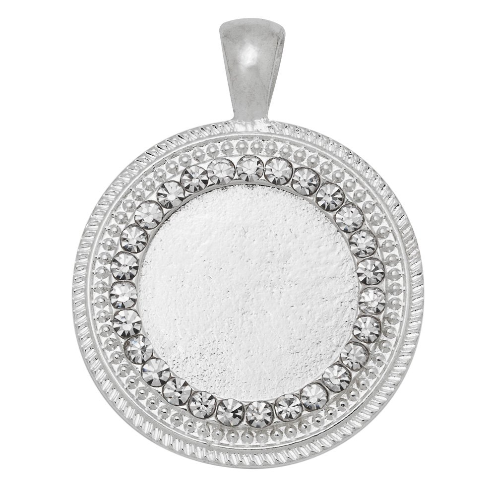 Rosebeading Silver 10Pcs Zinc Alloy Cameo Cabochon Base Setting Pendants With Rhinestones,Fit 20Mm Round Cabochons,