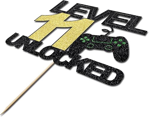 Miniatura 6 de Decoración oficial de pastel desbloqueado de nivel 11 para adolescentes, decoración de pastel de cumpleaños número 11, controlador de videojuegos,