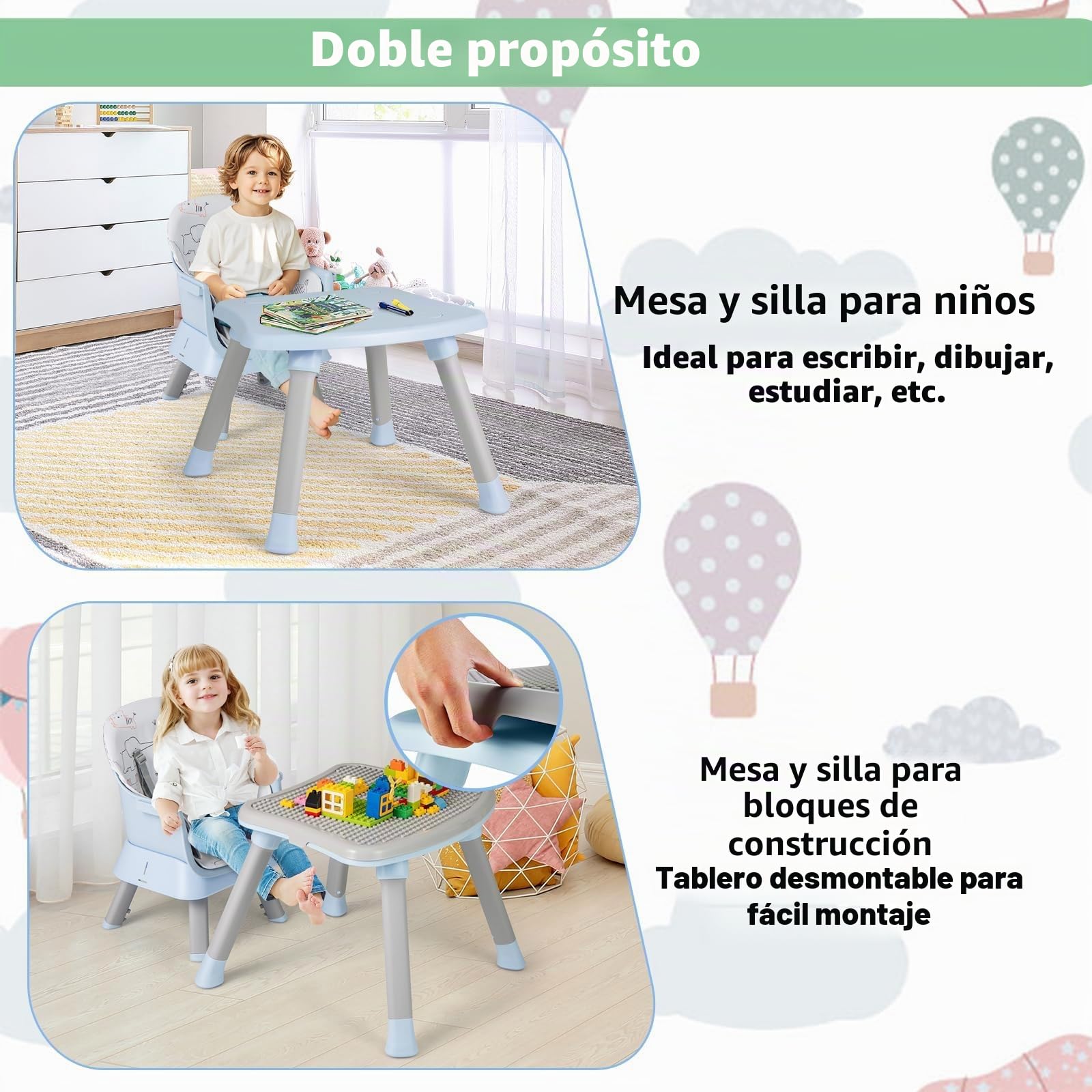 LIFEZEAL Trona para Niños de Polipropileno, Capacidad de Carga de 25 kg, Silla para Niños con Bandeja y Funda de Tela Extraíble, Trona Combinada con Cinturón de Seguridad, 7-36 Meses (Azul)