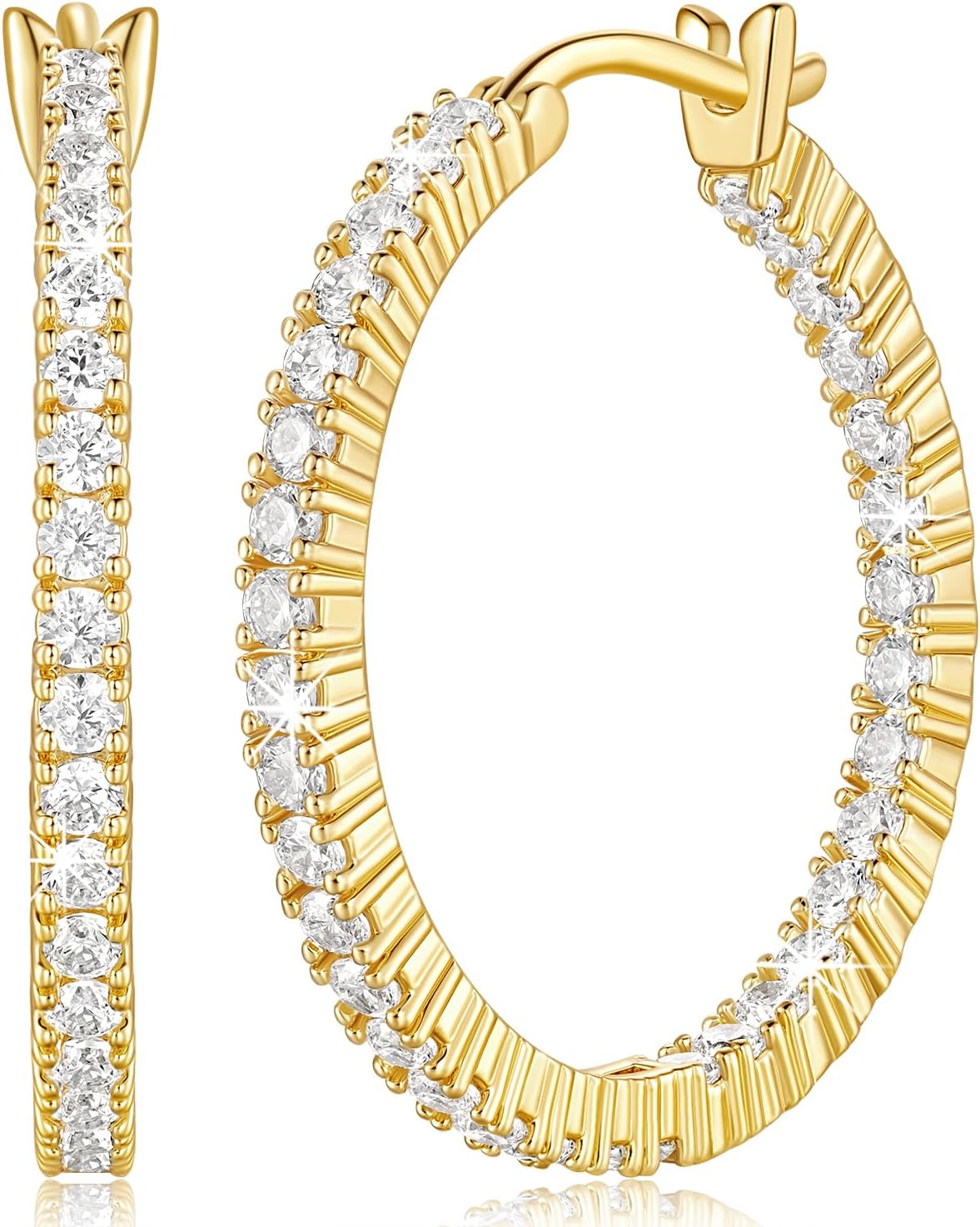 14K Gold Hoop Earrings for Women 14K Gold Earrings Hoop Earring for Women Elegant Dual-sided Cubic Zirconia Womens Earring 20mm/30mm