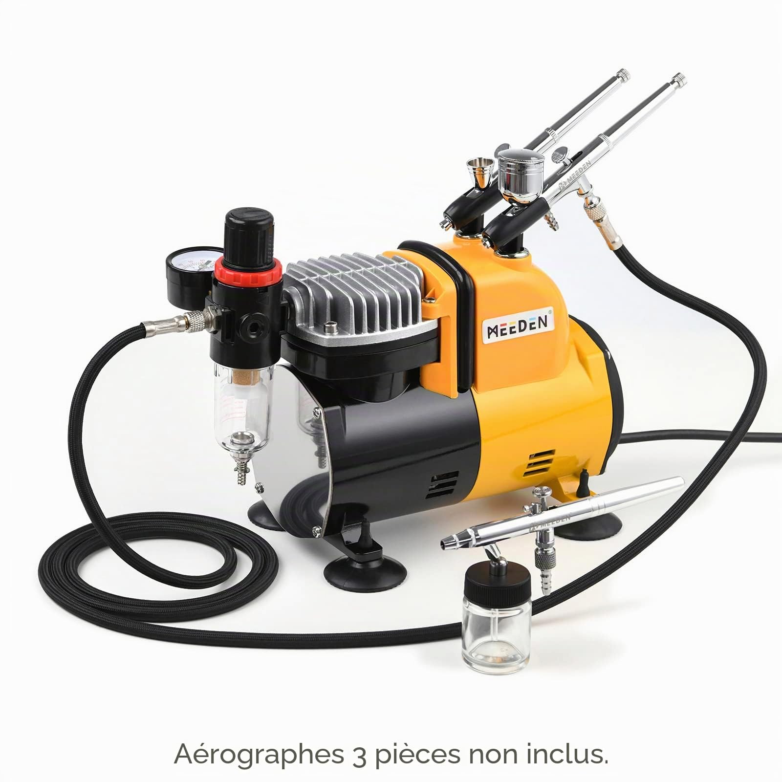 MEEDEN Kit de Compresseur Aérographe : 1/5 HP Compresseur d'Air Silencieux avec Tuyau d'Air - Compresseur Aérographe Portable pour Peinture et Modelisme