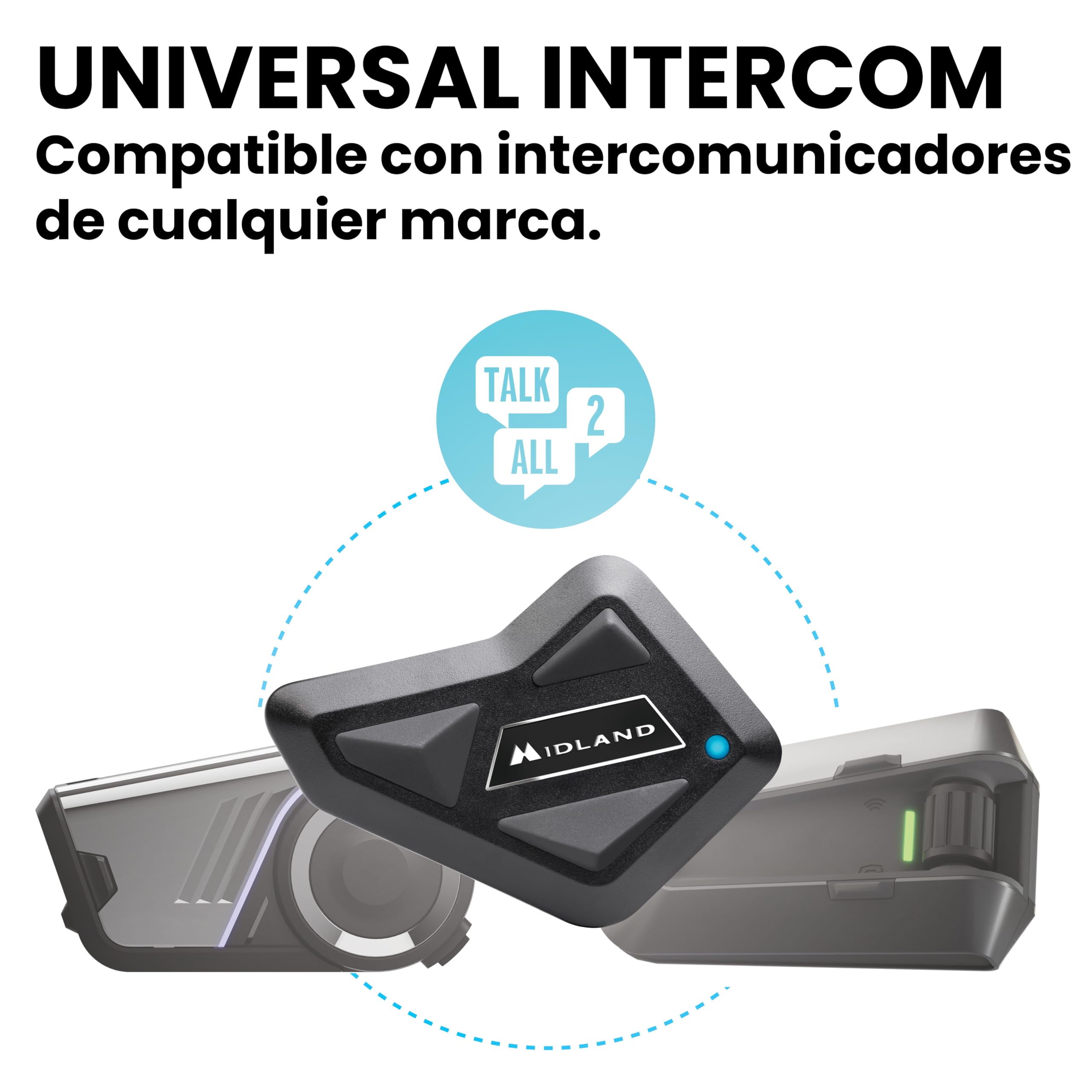 Midland Intercomunicador Casco Moto BT Mini, Auriculares Inalámbricos Bluetooth, Cancelación Ruido, Waterproof, Alcance 500m, Autonomía 8H