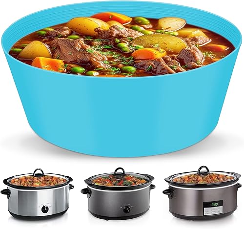 Paquete de 2 forros de silicona para olla de cocción lenta ovalada de 7 cuartos de galón, reutilizables y a prueba de fugas aptos para lavavajillas