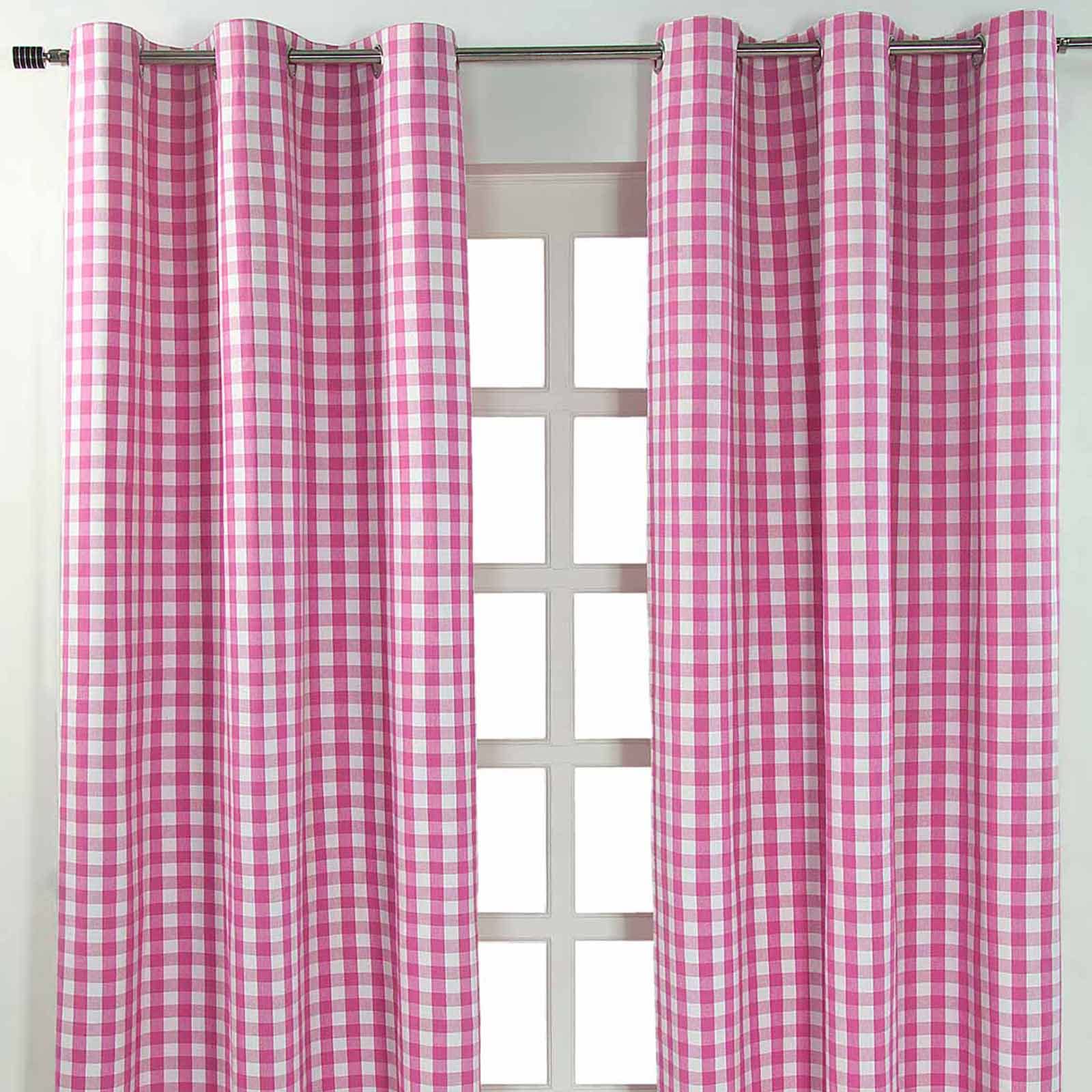 Homescapes Pink 100% Cotton Gingham Curtains Eyelet Curtains 117 Cm Wide X 137 Cm Drop (46” X 54”) Block Check Pattern Country Style Curtain